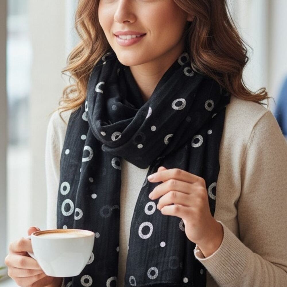 Black Infinity Scarf Bubble Dot Print Lightweight NWOT